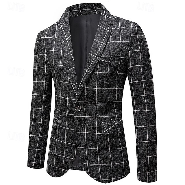  Pánské Blejzr Obchod Koktejlový večírek Svatebnívečírek Módní Na běžné nošení Jaro & podzim Polyester Pléd Knoflíky Kapsy Pohodlné Jednořadé Blejzr Černá Bílá Námořnická modř Šedá