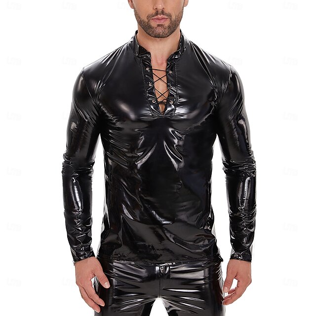 Tute Zentai T-shirt Tuta di pelle Costume di Carnevale Per uomo Metallico Lucido Spandex Costume per Performance Club Pole Dance Halloween Carnevale Adulti
