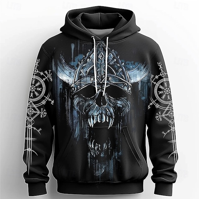  Homens Caveiras Moletons Moletom Casacos Moletom com capuz Gola Redonda Moda Impressão 3D Festa Feriado Streetwear Preto Azul Com Cordão Outono Inverno Designer