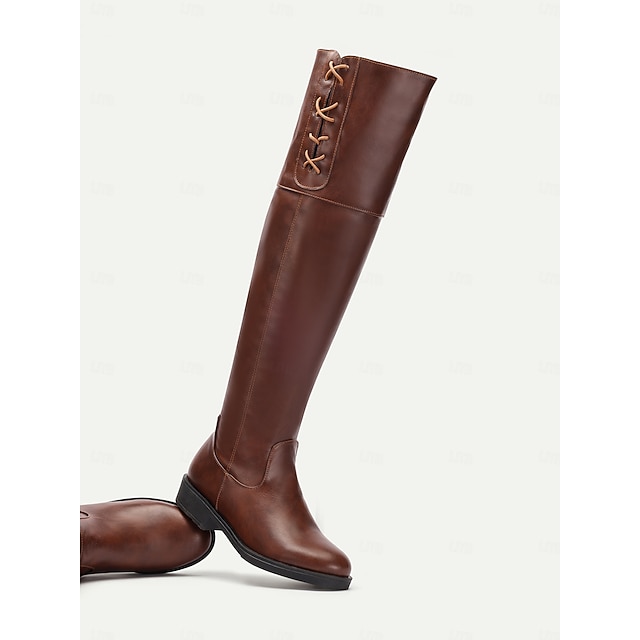 Low Heel Solid Color Winter High Riding Boots