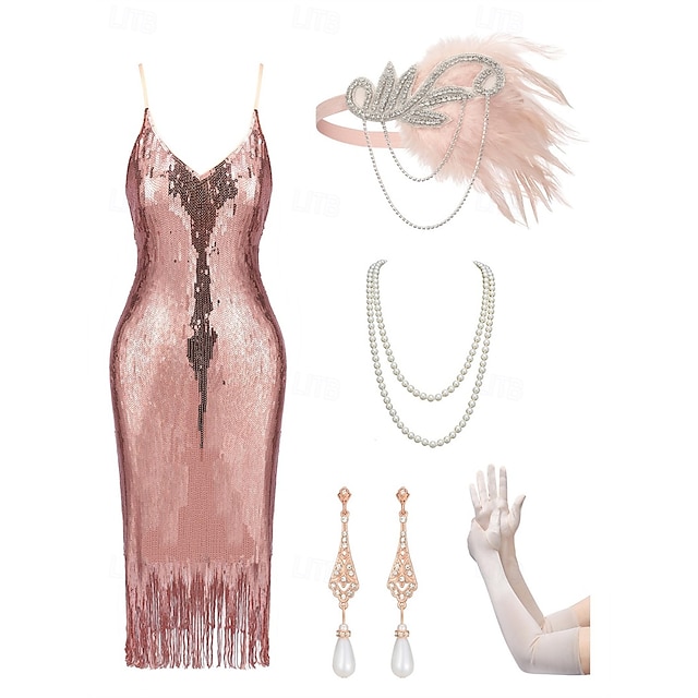  Retró Ordító 20-as évek 1920-as évek Déli Flapper ruha Felszerelések Koktélruha A nagy Gatsby Flapper lány Esküvői Vendég Flitter Rojt Női Farsangi jelmez 7 db Karácsony Mindszentek napja Farsang