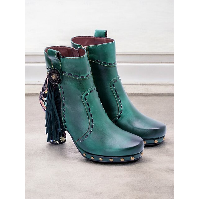 Women's Boots Retro Work Daily Floral Booties Ankle Boots Tassel Zipper