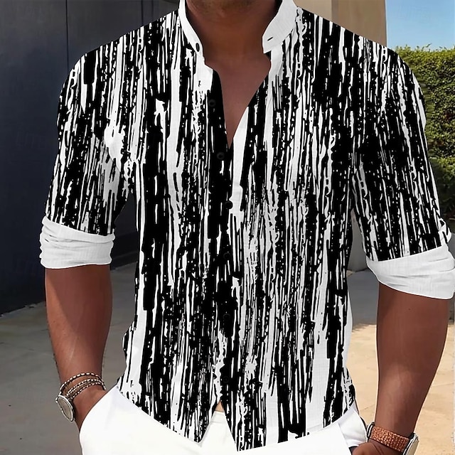  Per uomo Linea Camicie Camicia con bottoni Manica lunga Informale Da mare Interni Giornaliero Estate Primavera & Autunno A fascia collare del nonno Stampa 3D Nero Blu Marrone Verde