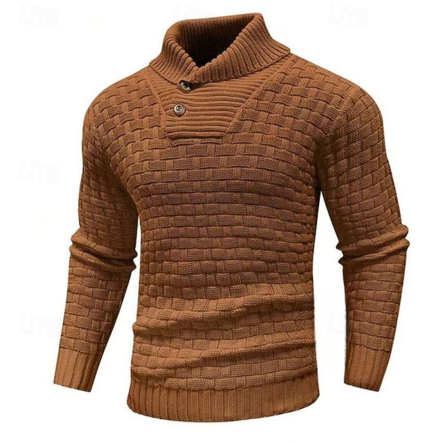  Herr Pullover tröja Stickad tröja Ribbad Sticka Normal Stickat Slät Polokrage Mode Grundläggande Semester Dagliga kläder Kläder Höst vinter Svart Gul S M L