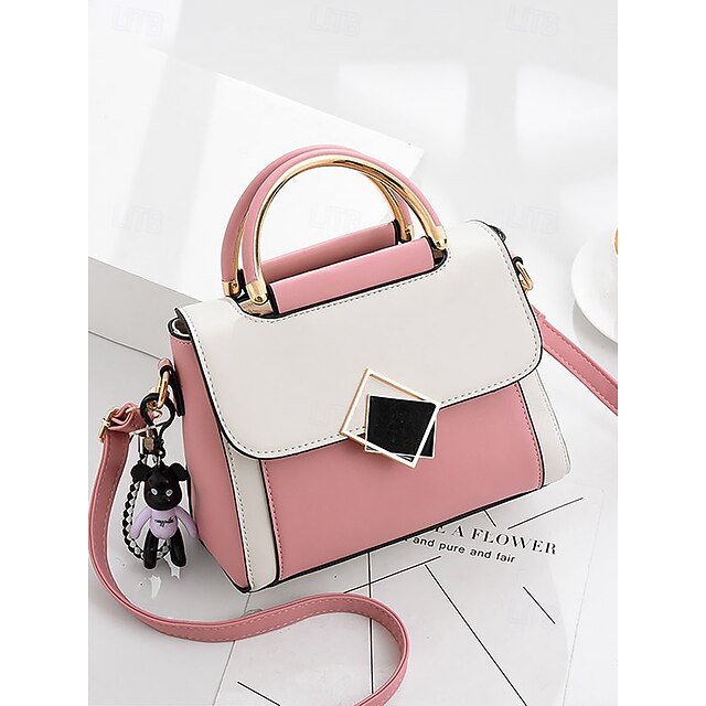  Bolso de mano de mujer bicolor con asa dorada y correa cruzada | Bolso de hombro pequeño elegante y con estilo para uso diario