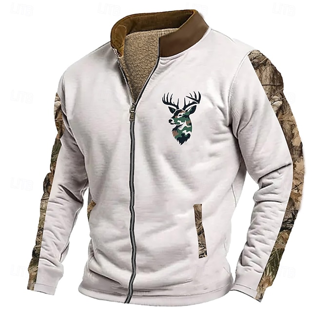  Per uomo Cervo Felpa Maglia Felpa con zip Manica Lunga Felpa Collo alla coreana Con cerniera Moda Quotidiano Semplice Stampa Vacanza Ferie Uscire Tasca Cerniera frontale Inverno