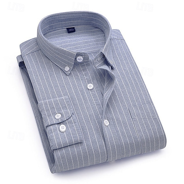  Men's Dress Shirt Button Down Shirt Collared Shirt Non Iron Shirt Oxford Shirt Striped Wedding Outdoor Black+White+Navy Blue White Navy Blue Blue Long Sleeve Turndown Spring &  Fall Clothing Apparel