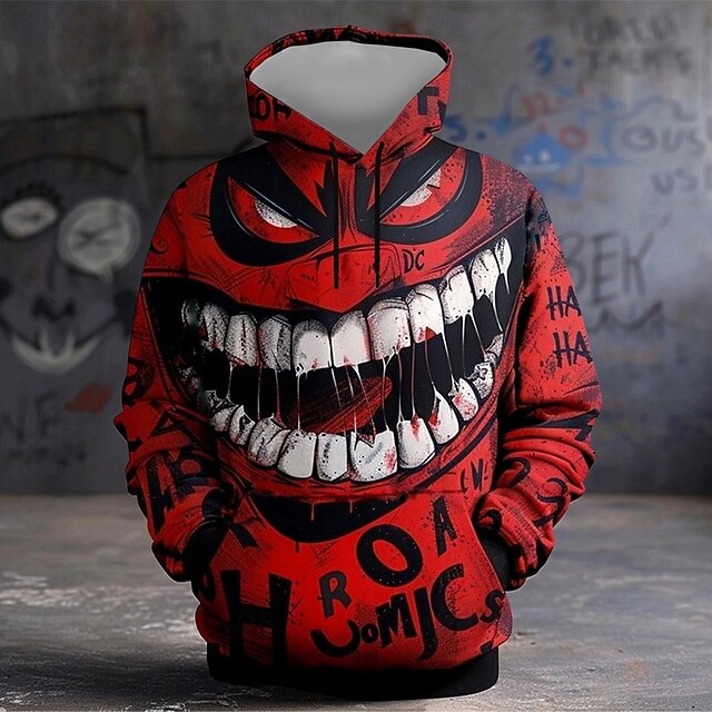  Men's Mouth Hoodies Sweatshirt Fashion Long Sleeve Crew Neck 3D Print Party Holiday Streetwear Red Drawstring Fall Winter Designer