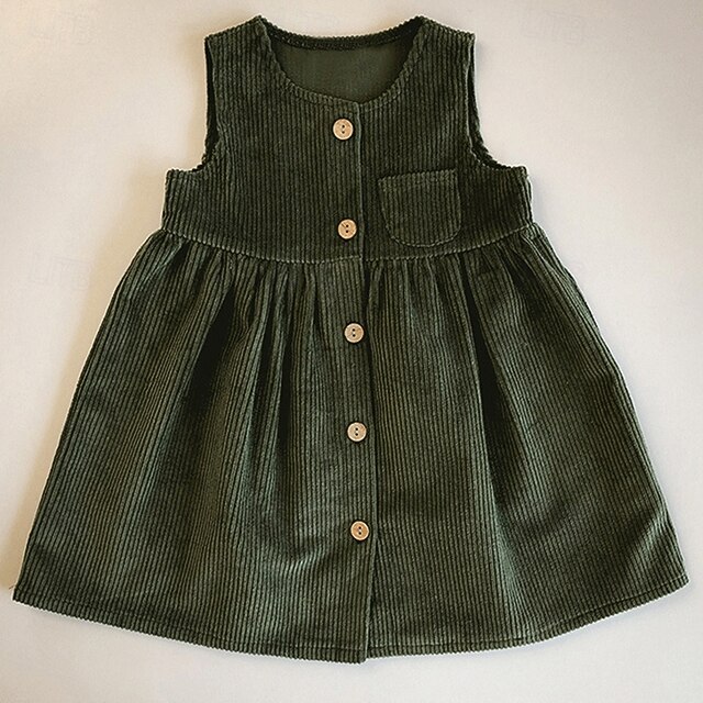 Kids Girls' Dress Solid Color Sleeveless School Casual Buttons Adorable