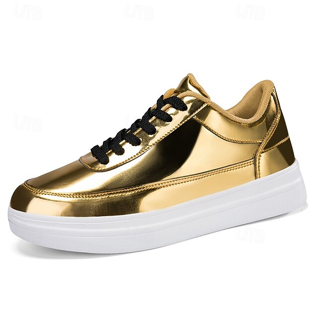 heren gouden metallic lage sneakers – stijlvolle veterschoenen met