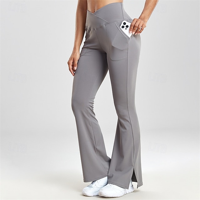  Dam Yogabyxor Yoga leggings Utsvängda byxben Hög midja Yoga Gymträning Pilates Trikåer Svart Mörkgrå Ljusgrå Höst sporter Sportkläder Elastisk Smal