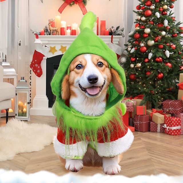  Cachorros Fantasias Ternos de Papai Noel Papai Noel Monstro Verde Peludo Inovador Engraçado Quente Natal Ano Novo Natal Roupas para cães for Small
