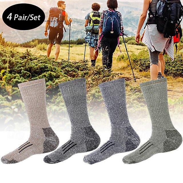  4 pares Hombre Calcetines de senderismo Calcetas Mantiene abrigado Suave Eslático Cómodo Invierno Al aire libre Retazos Lana Verde Ejército Azul Café para Caza Ciclismo / Bicicleta Camping