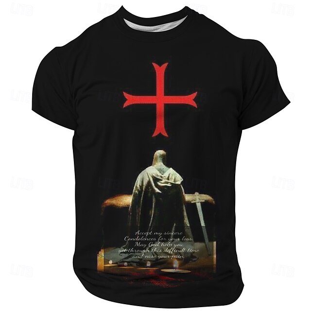 Men's Templar Cross T Shirt Short Sleeve T shirt 3D Print Crew Neck Shirt Retro Vintage Athleisure Street Sports Outdoor Daily Black Summer Spring Clothing Apparel S M L XL XXL XXXL4