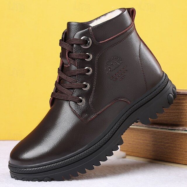  Winterstiefeletten zum Schnüren für Herren mit Kunstfellfutter, rutschfester, robuster Sohle und wasserdichtem Obermaterial aus Leder – ideal für den Außenbereich bei kaltem Wetter