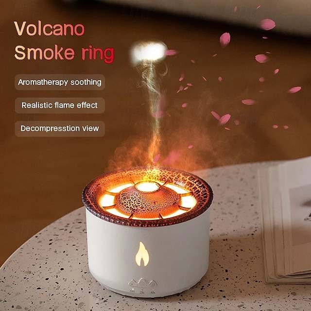  Volcanic Flame Aroma Essential Oil Diffuser Jellyfish Smoke Ring Air Humidifier Ultrasonic Atomizing Sprayer Home Purifier