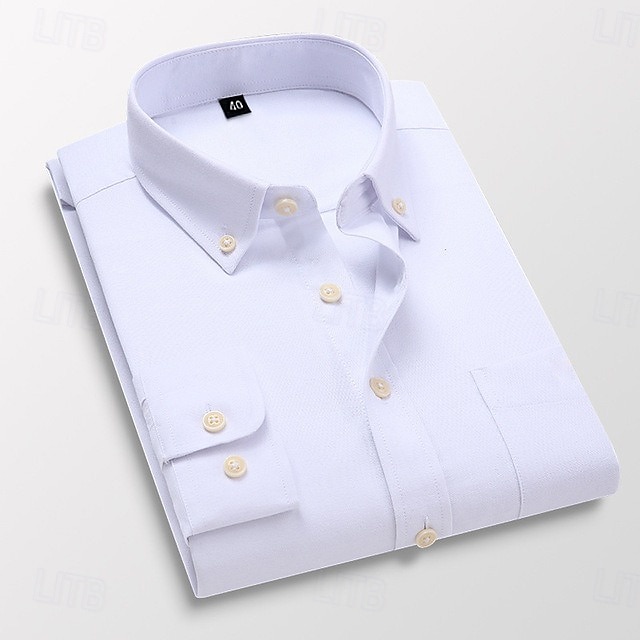  Herre Dresskjorter Skjorte med knapp ned Oxford skjorte Skjorte med krage عادي Bryllup Arbeid Lys Rosa Hvit Marineblå Blå Langermet Vår & Vinter Klær