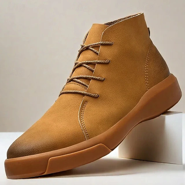 Men's Casual Faux Leather Ankle Boots with Lace-Up Design, Comfortable Non-Slip Sole, Perfect for Everyday Wear and Outdoor Activities 37
