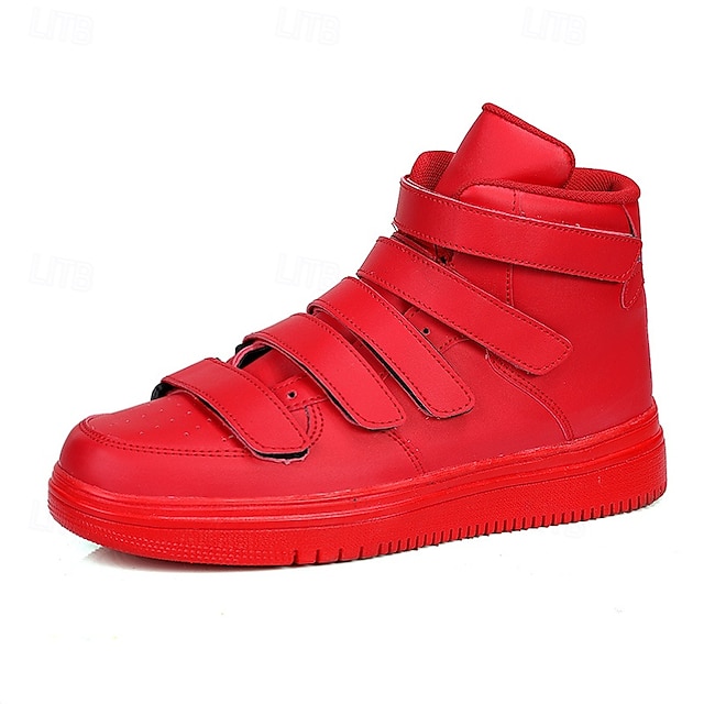  adidași roșii cu velcro înalți pentru bărbați cu talpă anti-alunecare - încălțăminte casual elegantă