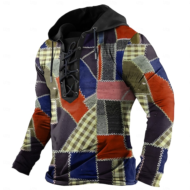  Homme Plaid Sweats à Capuche Sweat à capuche Sweat à capuche Capuche Mode 3D effet Jaune Rouge Cordon Automne Hiver Designer