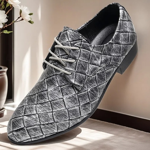  scarpe oxford da uomo in similpelle con motivo intrecciato e design allacciato - calzature formali eleganti per lavoro, matrimoni ed eventi speciali