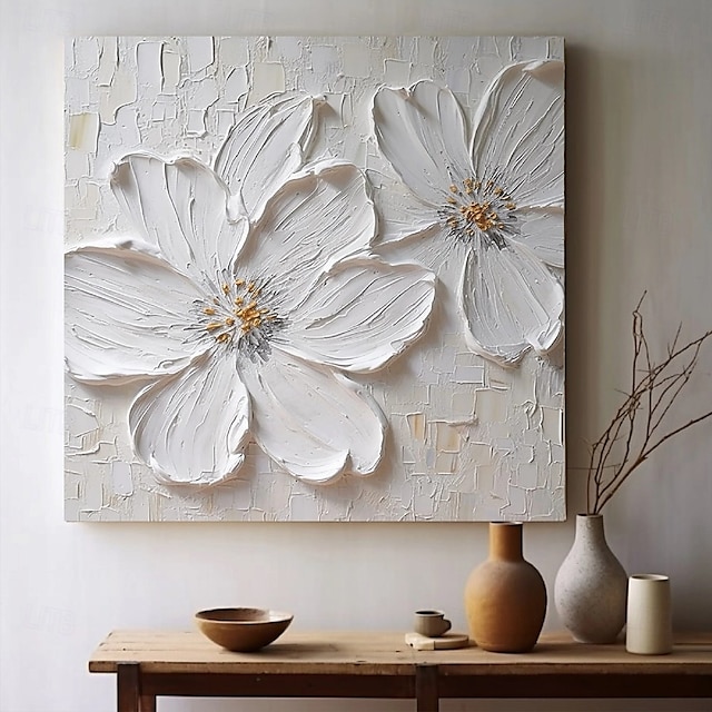  handgemaakte handgeschilderde olieverfschilderij 3d grote witte bloem olieverfschilderij op canvas origineel acryl schilderij zwaar getextureerd schilderij abstract landschap wandkunst bloemen