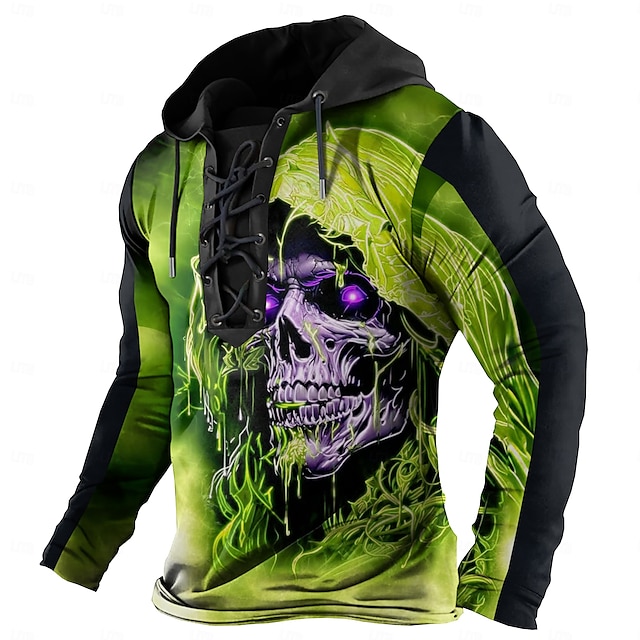  Hombre Cráneos Sudaderas Sudadera Sudadera con capucha Con Capucha Moda Impresión 3D Amarillo Rojo Correa Otoño Invierno Diseñador