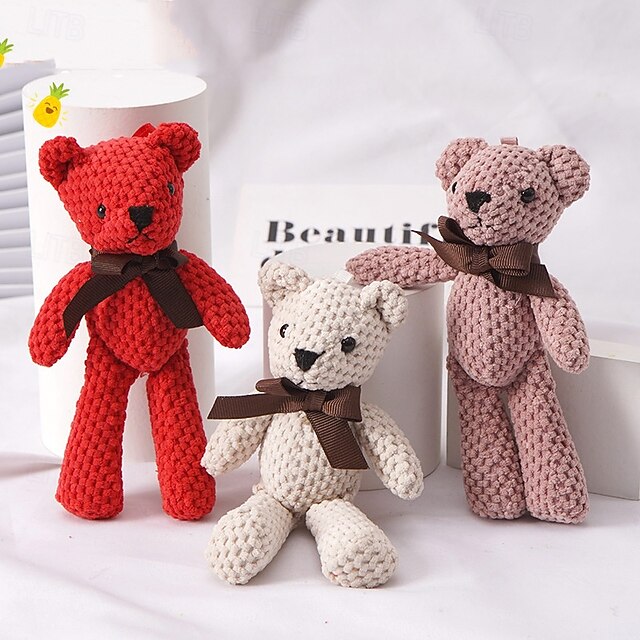  10 stuks 15 cm/5,9 inch beer knuffels schattige jurk sleutel hanger poppen cadeaus verjaardag bruiloft feest decoratie paascadeau kerstmis halloween cadeau (5 kleuren)