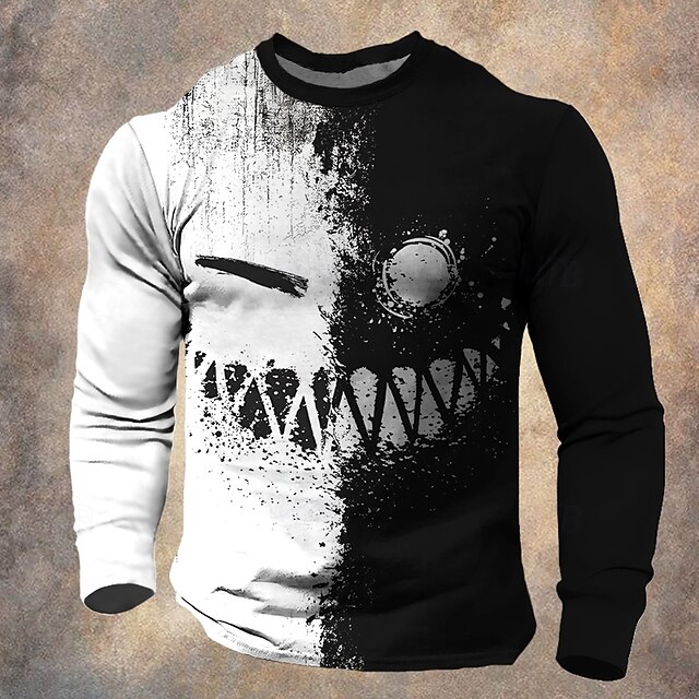 Men's Smile Face T Shirt Long Sleeve T shirt 3D Print Crew Neck Shirt Fashion Designer Street Casual Daily Black / White Summer Spring Fall Clothing Apparel S M L XL XXL XXXL4