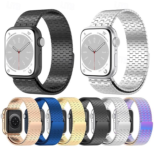  Loop Solo Compatível com Pulseira Apple Watch 38mm 40mm 41mm 42mm 44mm 45mm 49mm Fecho Magnético Ajustável Aço Inoxidável pulseira de substituição para iwatch Ultra 2 Series 9 8 7 SE 6 5 4 3 2 1