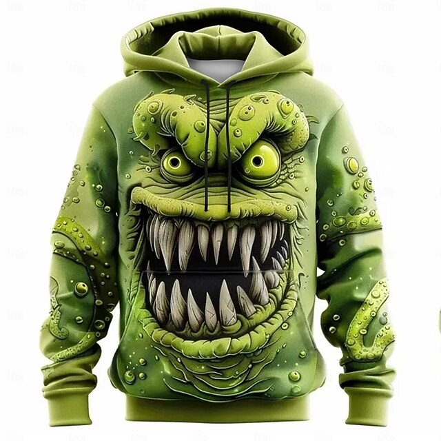 Men's Monster Hoodies Sweatshirt Fashion Cool Long Sleeve Crew Neck Party Holiday Streetwear Green Drawstring Fall Winter Designer4
