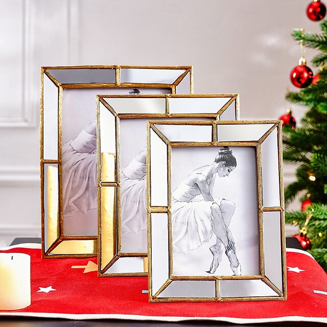  Mirror-Edged Resin Photo Frame, 6x8 Inch Decorative Display Frame for Tabletop, Stylish Accent for Home and Office Décor
