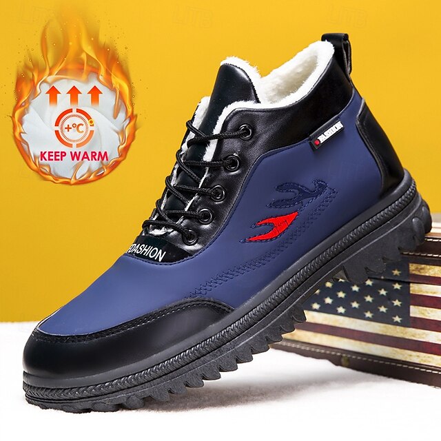 Men's Winter Waterproof Lace-Up Ankle Boots with Faux Fur Lining, Insulated Outdoor Shoes for Cold Weather Hiking and Casual Wear 10