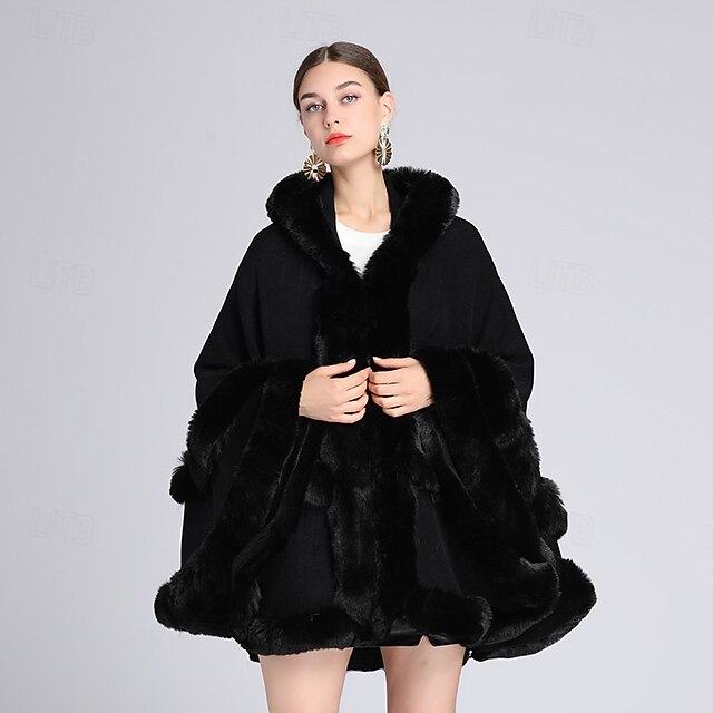 Bufanda De Abrigo Grande Con Cuello De Piel Sintética De Lujo Para Mujer, Chal De Punto De Piel Sintética, Abrigo, Poncho Para Mujer, Abrigo Con