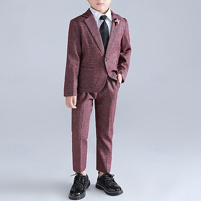  4 Dele Jakkesæt til ringbæreren Drenge Børn Jakkesæt Formel dragt Blazer og bukser Formel Fest Valentinsdage Mode Sej Helfarve Lomme Rød Blå Grøn Polyester