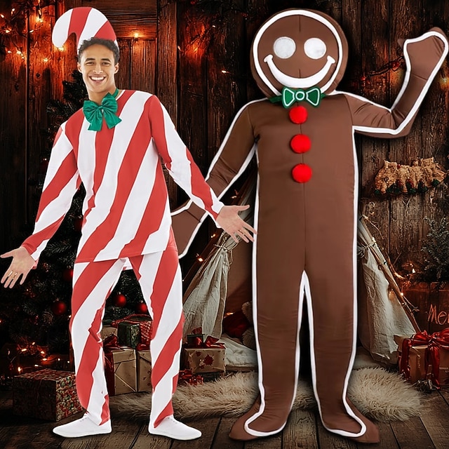  trestie de bomboane Costum Bărbați Băieți Crăciun Ajunul Craciunului Costum Cosplay Adulți Pentru copii Crăciun Vârf Pantaloni Guler Pălărie