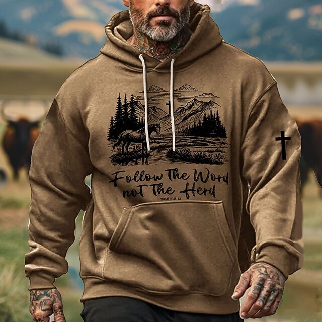  Per uomo Cowboy Felpe con cappuccio Felpa Etnico Cowboy Manica Lunga Girocollo Ferie Abbigliamento casual alla moda Nero Bianco Coulisse Autunno Inverno progettista