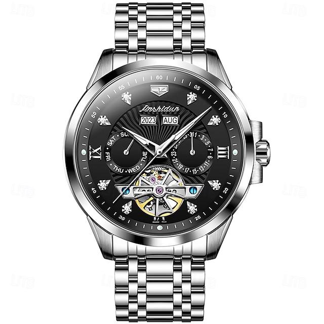  Herr mekanisk klocka Mode Vardaglig klocka Armbandsur Automatisk självuppdragande Självlysande Kalender Datum vecka Stål Klocka