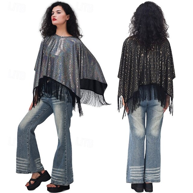 1980s Hip Pop Shiny Metallic Cape Hippie Fringe Fancy Dress Women's Carnival Costume Carnival Mardi Gras Performance Party Pride Parade Adults' Cloak4