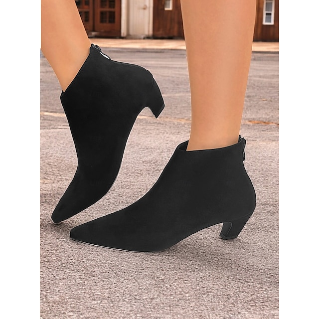  botins femininos pretos de bico fino com salto gatinho - calçado elegante e versátil para todas as estações