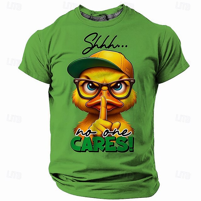 Men's Funny Short Sleeve Graphic T-Shirt with Duck "Shhh... No One Cares!" Sarcastic Lifestyle Humor Print4