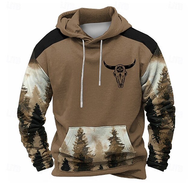  Homme Buffle Sweats à capuche Sweatshirt Mode Frais manche longue Col ras du cou Soirée Chasse Marron Cordon de serrage Automne Hiver Designer