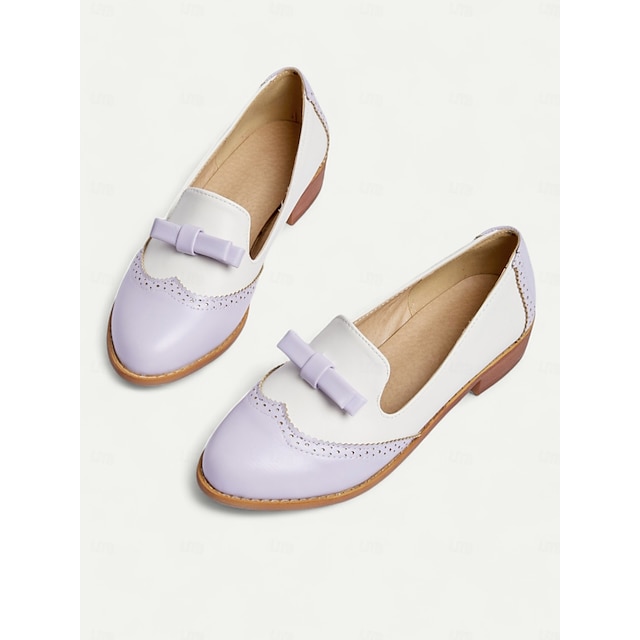  női vintage kéttónusú naplopók masni díszítéssel, elegáns brogue részlettel, kényelmes lapos cipők hétköznapi és irodai viselethez