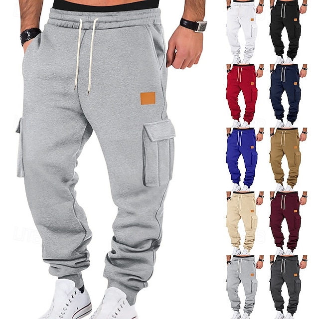  Voor heren Jogger Broek Cargo-joggingbroek Zak Trekkoord Elastische taille Effen Comfort Buitensporten Dagelijks Modieus Casual Zwart Wit Micro-elastisch