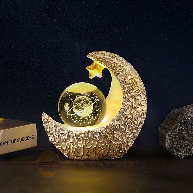  3D Crystal Ball Night Light Warm Light Galaxy Moon Star Glow Inner Carving Ramadan Valentine's Day Gift USB Power Supply 1pc