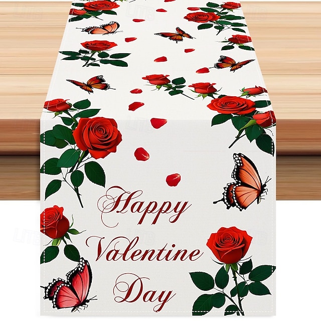  chemin de table rose pour la Saint-Valentin, décoration de table florale romantique avec un élégant design de rose, parfait pour ajouter une touche d'amour et d'élégance à votre dîner de la
