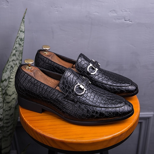  mocassins en similicuir à motif crocodile rouge pour hommes – chaussures à enfiler de luxe avec boucle en métal élégante pour une tenue formelle et professionnelle