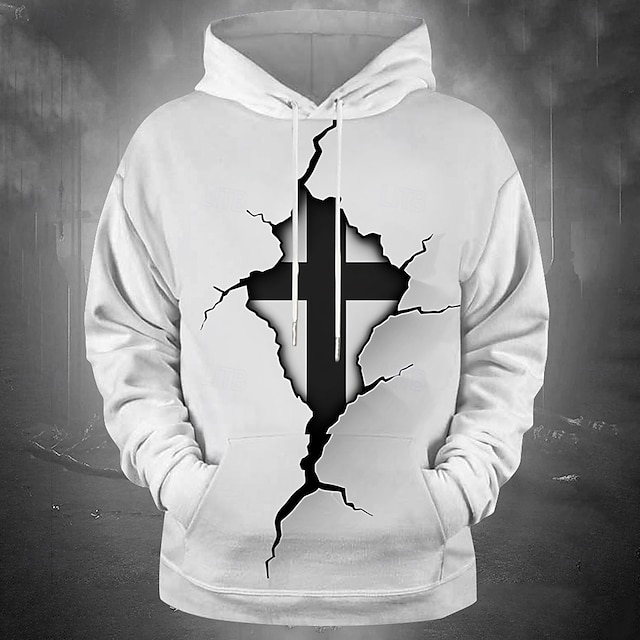  Homens Cruz Moletons Moletom Casacos Moletom com capuz Gola Redonda Moda Impressão 3D Festa Feriado Streetwear Branco Com Cordão Outono Inverno Designer