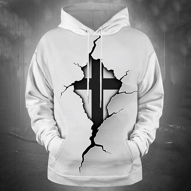 Men's Gothic Horror Cross Hoodies Sweatshirt Fashion Cool Long Sleeve Crew Neck Party Holiday Streetwear White Drawstring Fall Winter Designer4