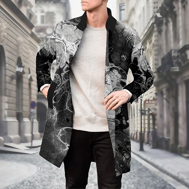Men's Flowing Quicksand / Liquid Winter Coat Fleece Jacket Overcoat Thermal Comfortable Artistic Casual Outdoor Street Daily Wear 3D Print Buttons Front Pocket Winter Turndown Long Sleeve Black4